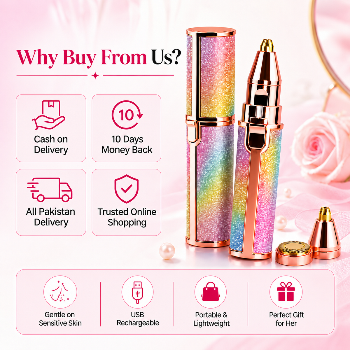 2 In 1 Electric Eyebrow Trimmer/Epilator Mini Shaver