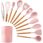 12 Pcs Silicone Non-Stick Cooking Tool Set With Wooden Handle Kitchenware