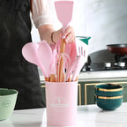 12 Pcs Silicone Non-Stick Cooking Tool Set With Wooden Handle Kitchenware