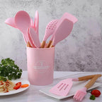 12 Pcs Silicone Non-Stick Cooking Tool Set With Wooden Handle Kitchenware